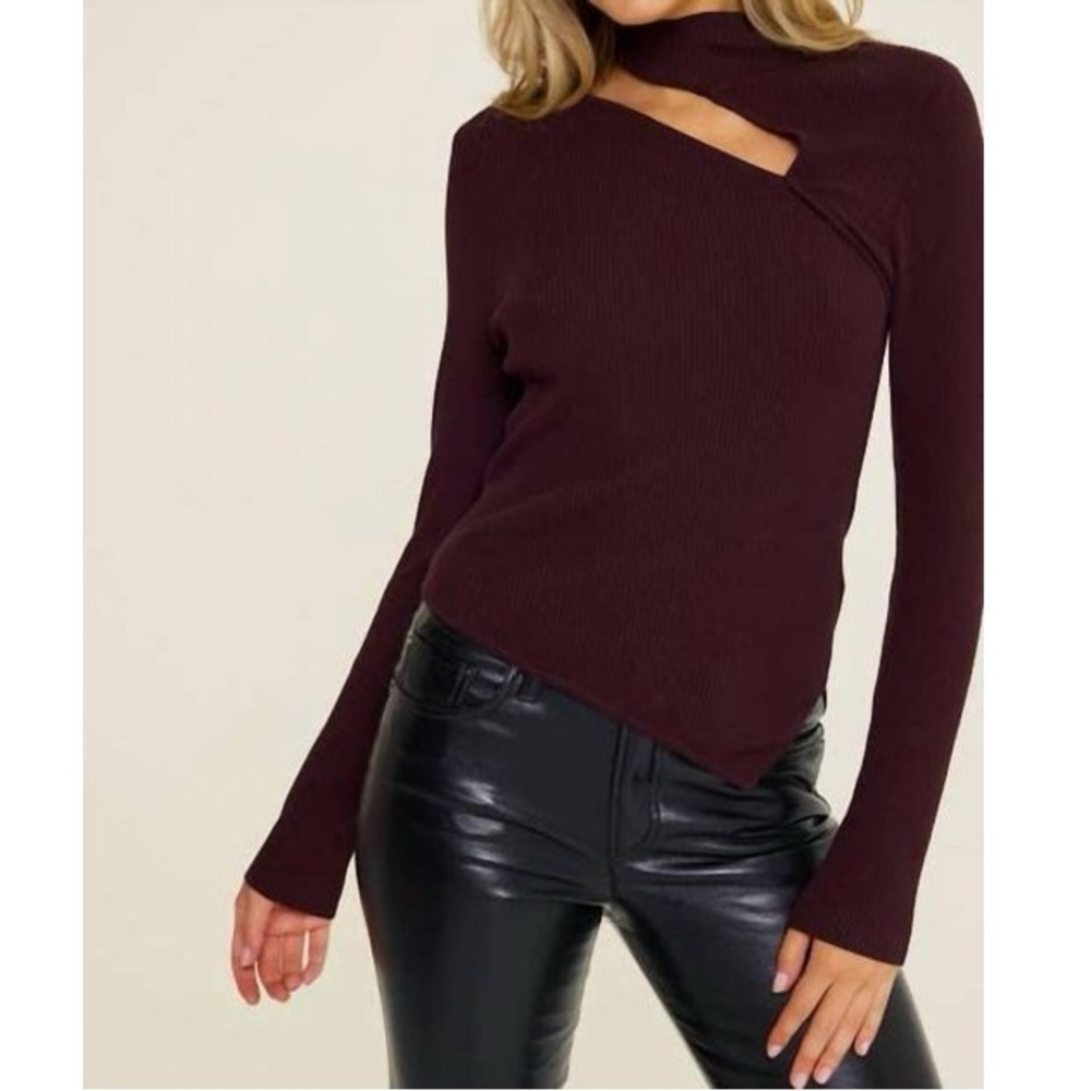 Lush dark espresso cut out mock neck top